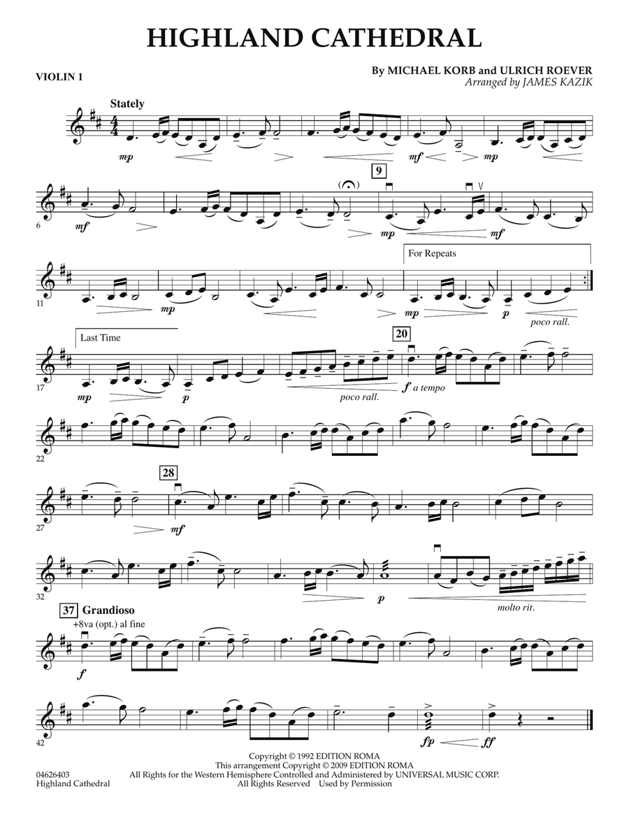 Highland Cathedral - Violin 1 Orchestra scores gallery preview page 1