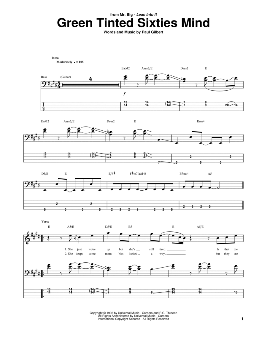 Green Tinted Sixties Mind Guitar Tablature scores gallery preview page 1
