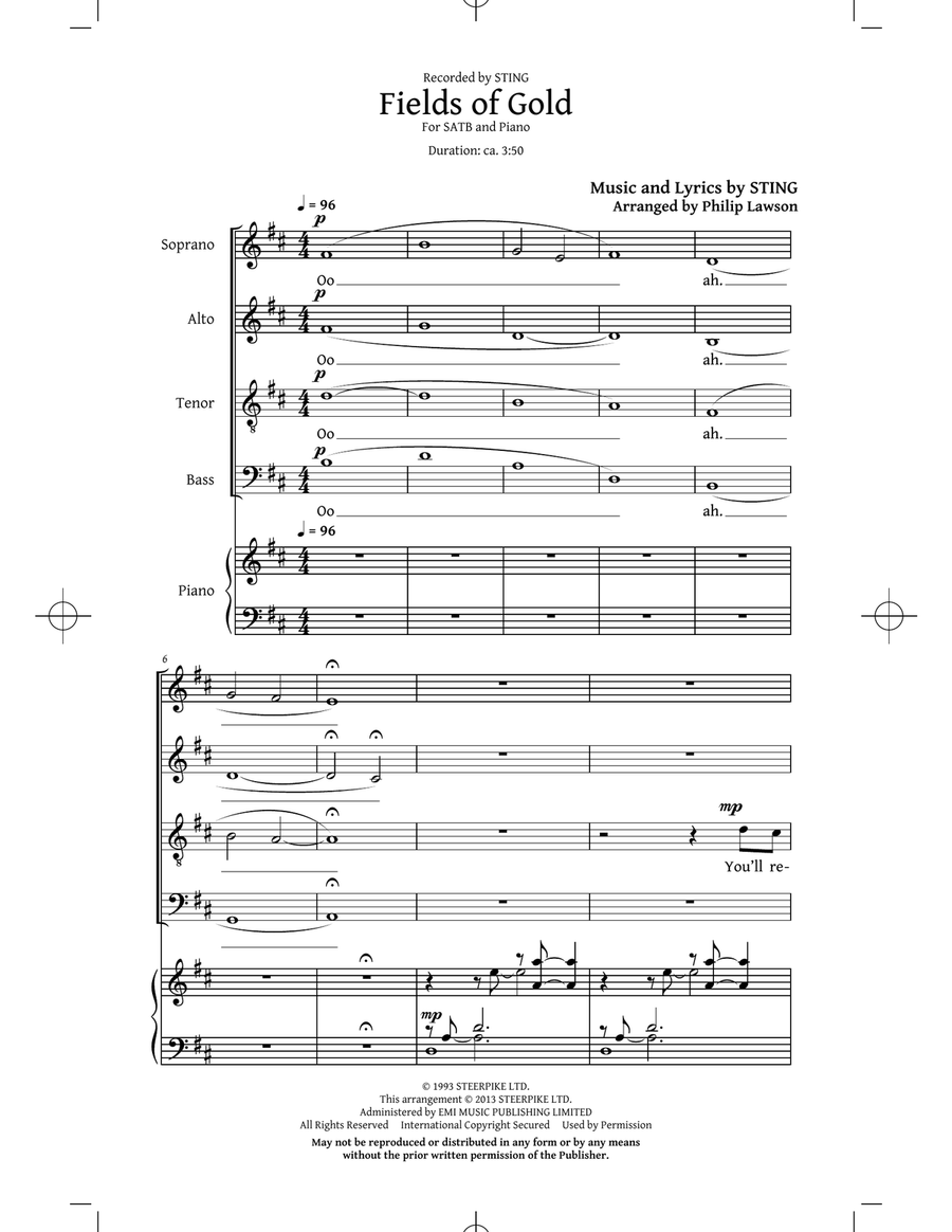 Fields Of Gold (arr. Philip Lawson) 4-Part scores gallery preview page 1
