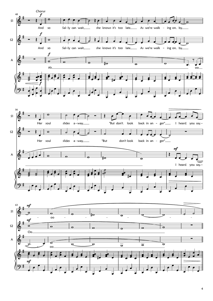 Don't Look Back In Anger SSA scores gallery preview page 4