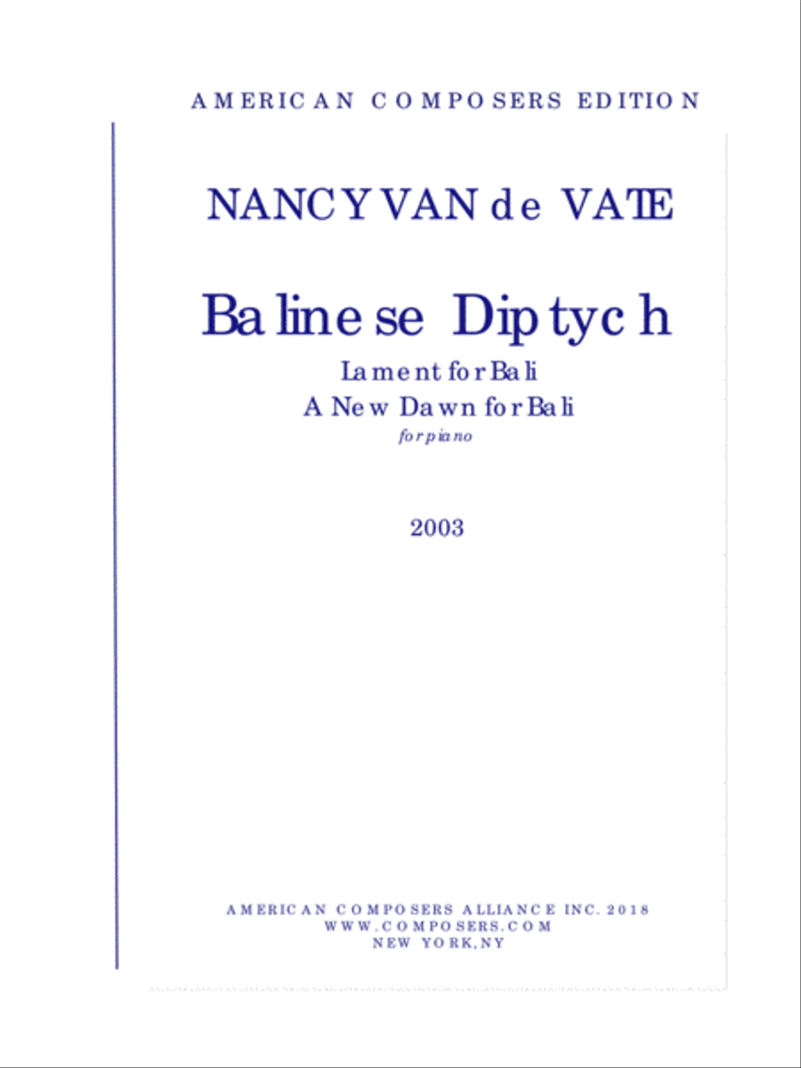 [Van de Vate] Balinese Diptych Piano Solo scores gallery preview page 1