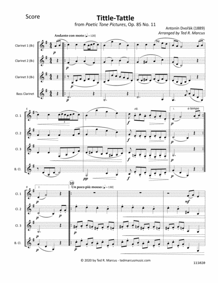 Tittle-Tattle from Poetic Tone Pictures, Op. 85 No. 11 for Clarinet Quartet image number null