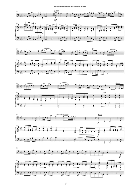 Vivaldi - Cello Concerto in E flat RV 408 for Cello and Cembalo (or Piano) image number null