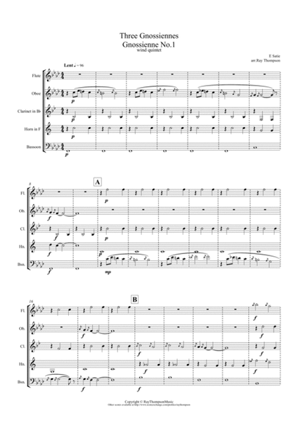 Satie: Trois Gnossiennes Nos.1,2 & 3 - wind quintet image number null