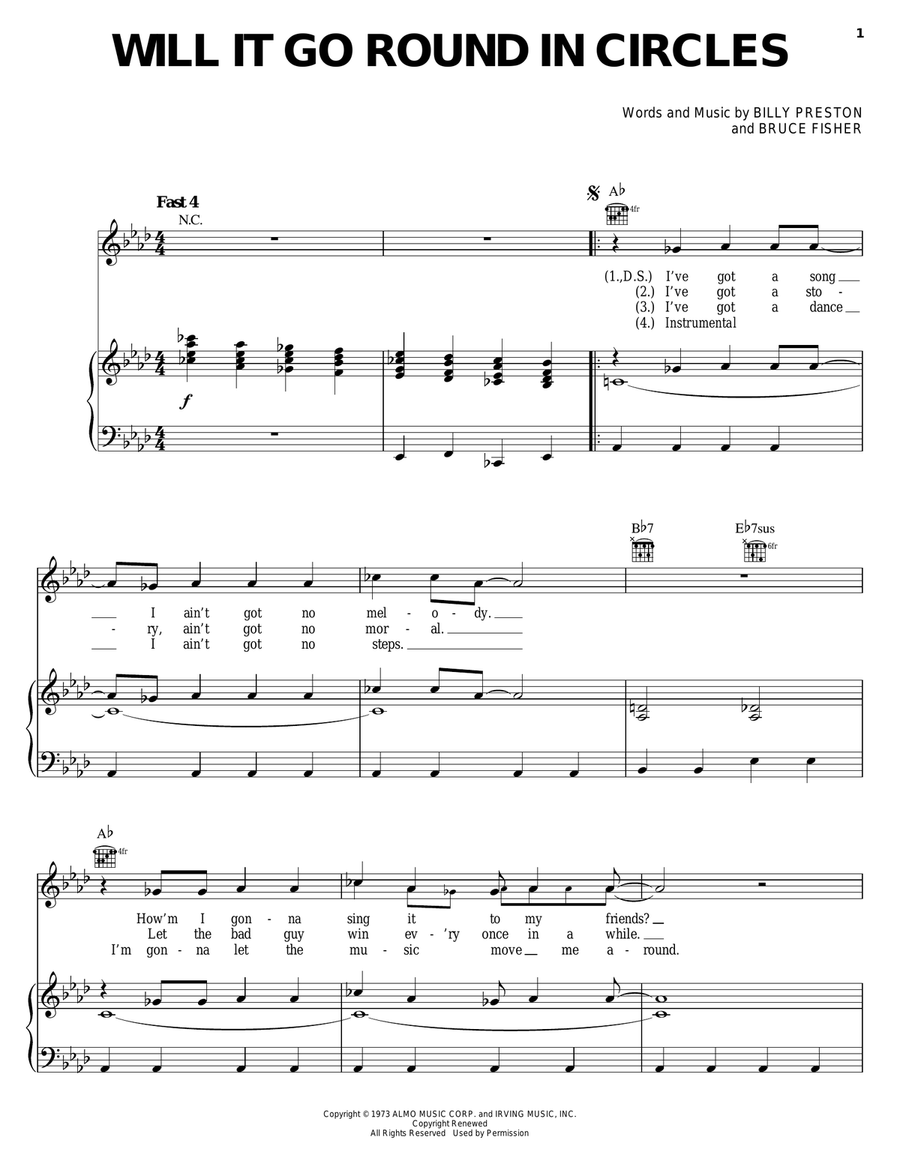 Will It Go Round In Circles Piano, Vocal, Guitar scores gallery preview page 1