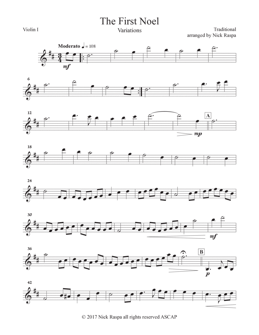 The First Noel (Variations for Full Orchestra) Violin I part Full Orchestra scores gallery preview page 1