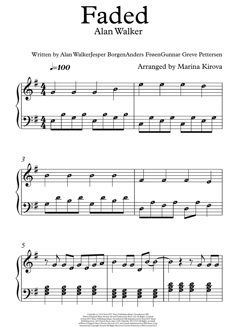 Faded Piano Solo scores gallery preview page 1