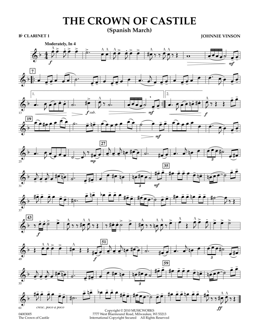 The Crown Of Castile - Bb Clarinet 1 Concert Band scores gallery preview page 1