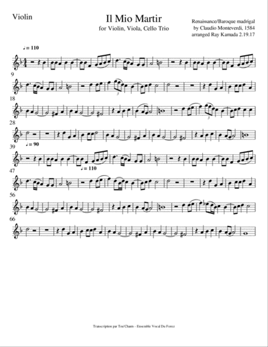 Il Mio Martir, by Claudio Monteverdi String Trio scores gallery preview page 3