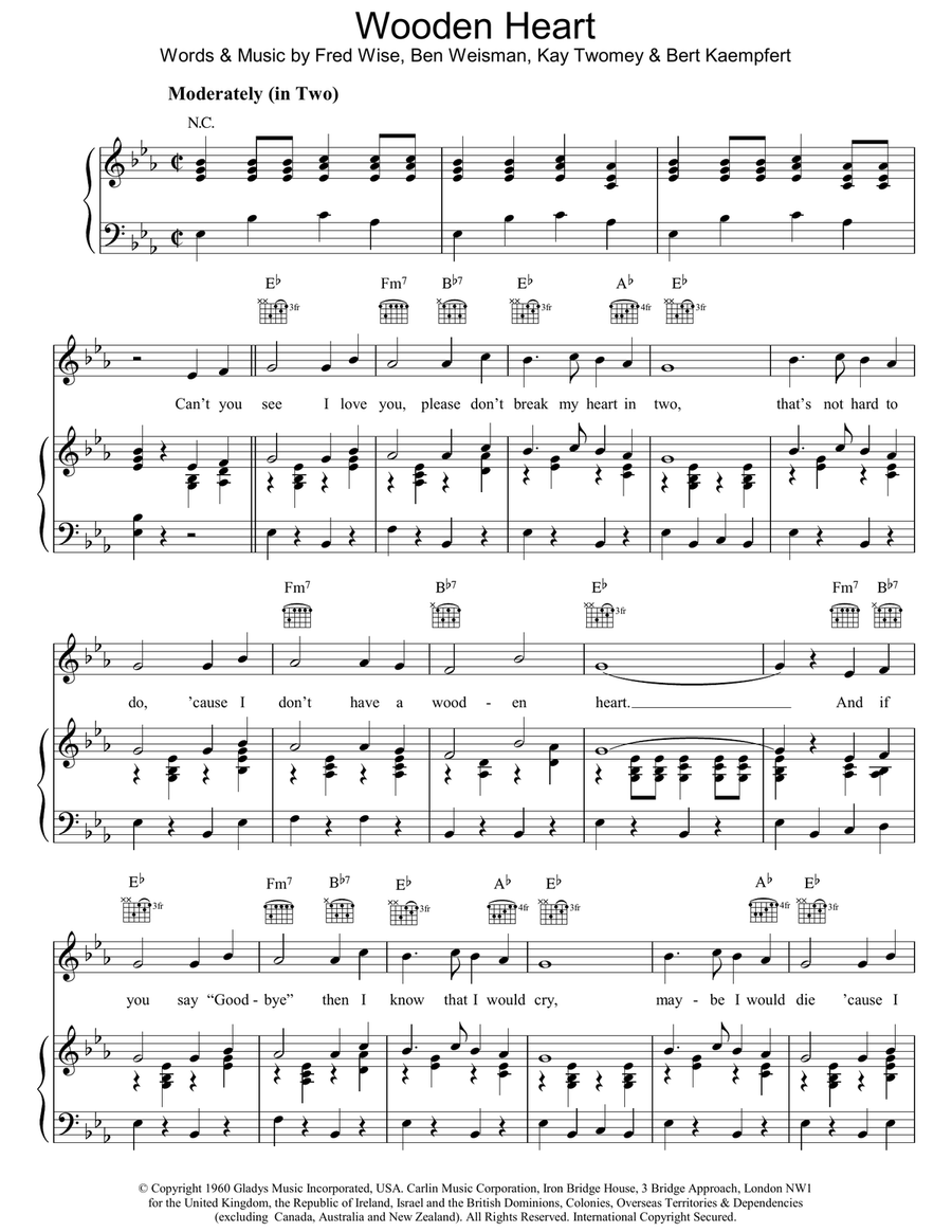 Wooden Heart by Elvis Presley Piano Vocal Guitar Digital