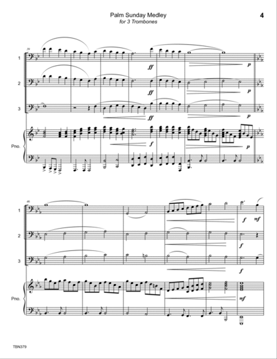 PALM SUNDAY MEDLEY - 3 TROMBONES with Piano (medley of hymns) Brass Duet scores gallery preview page 4