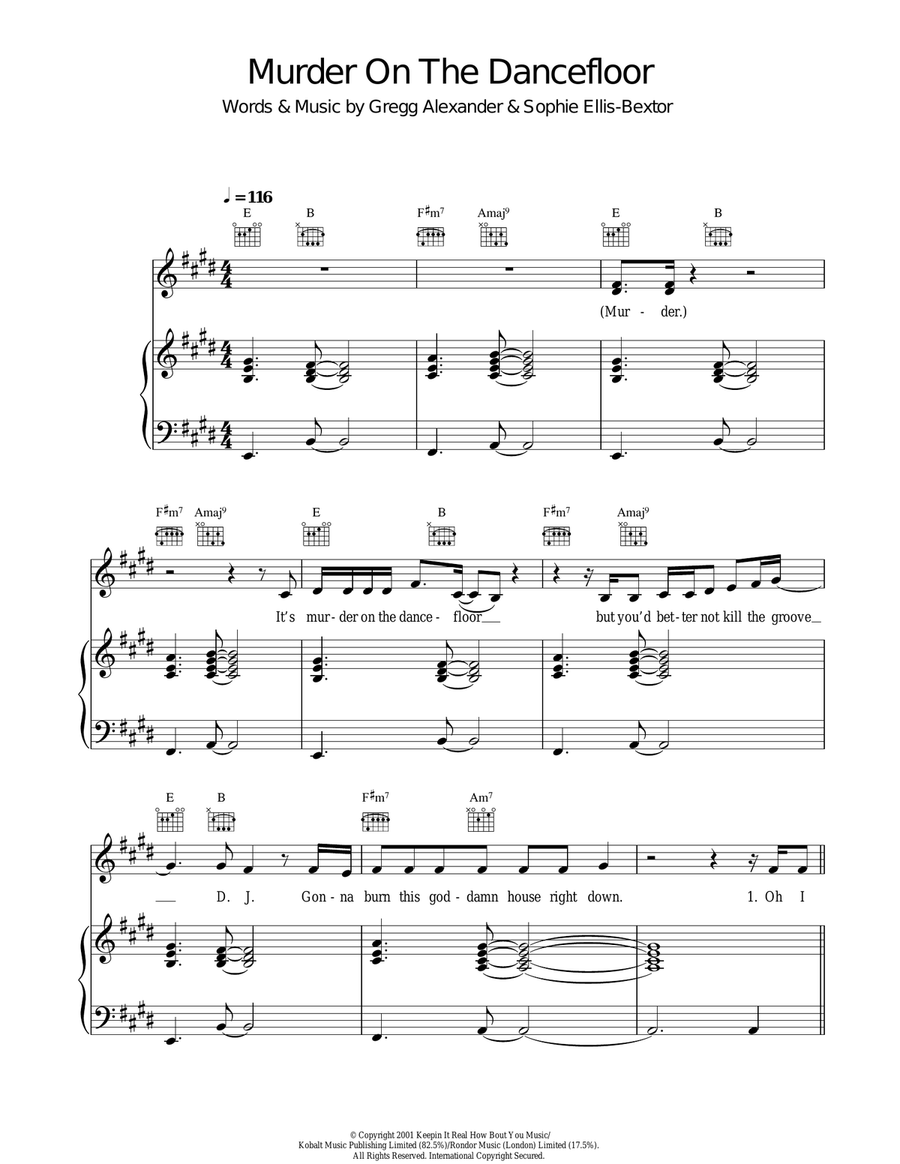 Murder On The Dancefloor Piano, Vocal scores gallery preview page 1