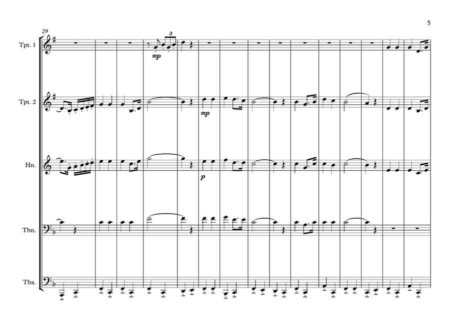 Gabonaise National Anthem (La Concord) for Brass Quintet Brass Quintet scores gallery preview page 5