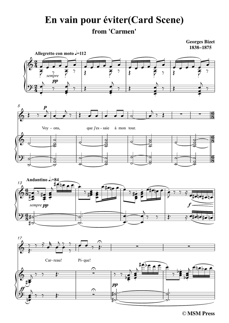 Bizet-En vain pour éviter(Card Scene),from 'Carmen',in a minor,for Voice and Piano Piano, Vocal scores gallery preview page 3