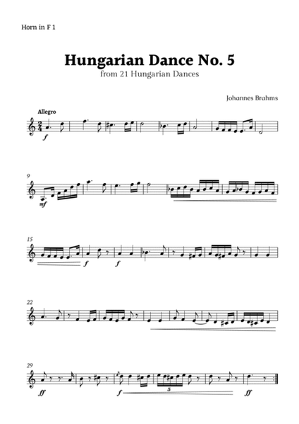 Hungarian Dance No. 5 by Brahms for French Horn Quartet and Piano image number null