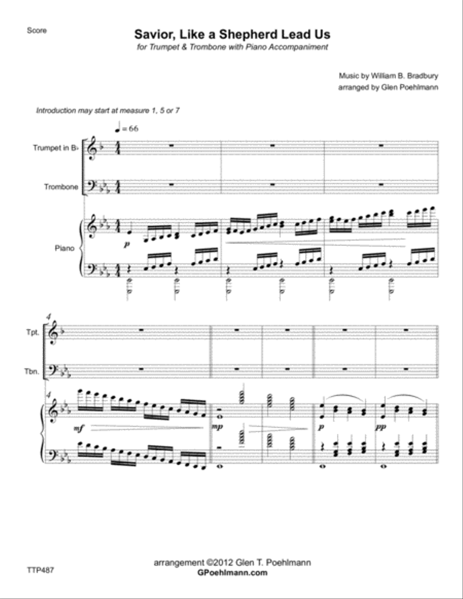 SAVIOR, LIKE A SHEPHERD LEAD US - TRUMPET & TROMBONE with Piano Accompaniment Brass Duet scores gallery preview page 1