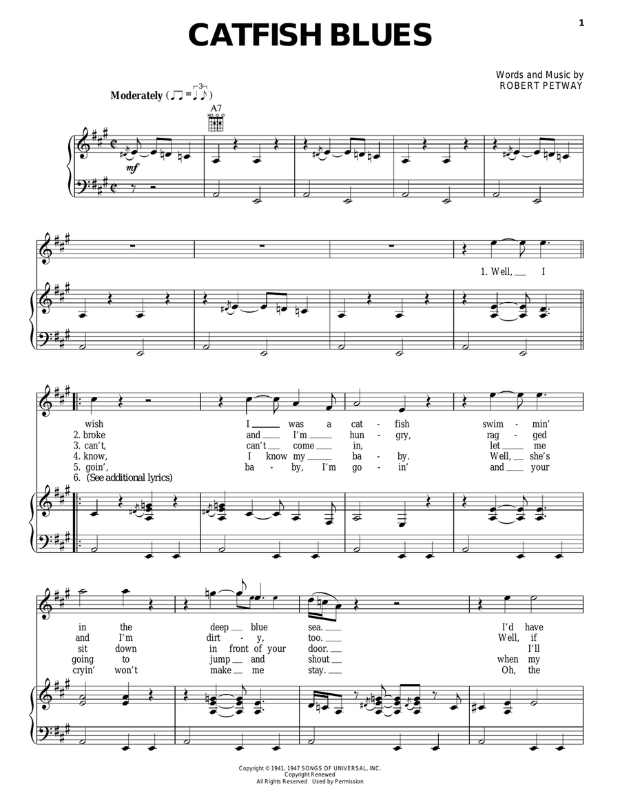 Catfish Blues by Jimi Hendrix Piano, Vocal, Guitar Digital Sheet