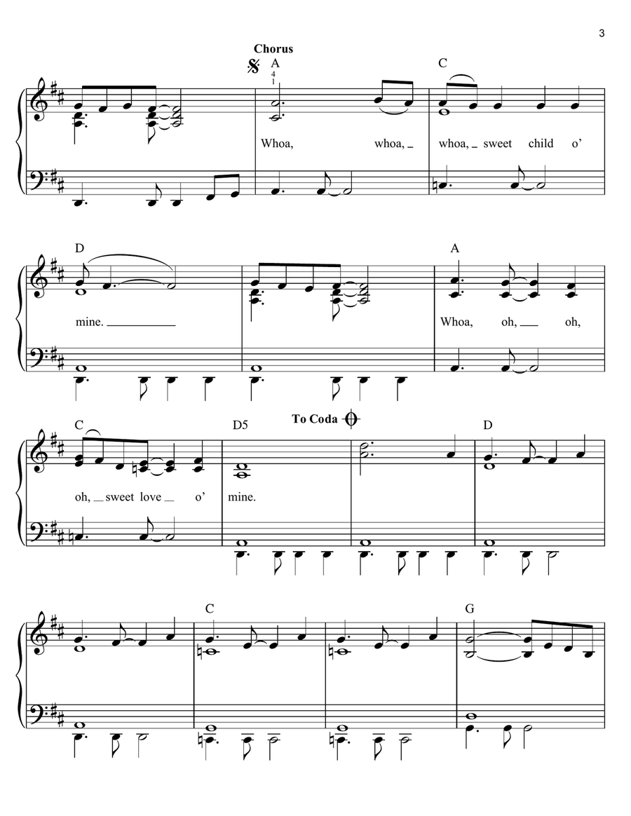 Sweet Child O' Mine Easy Piano scores gallery preview page 3