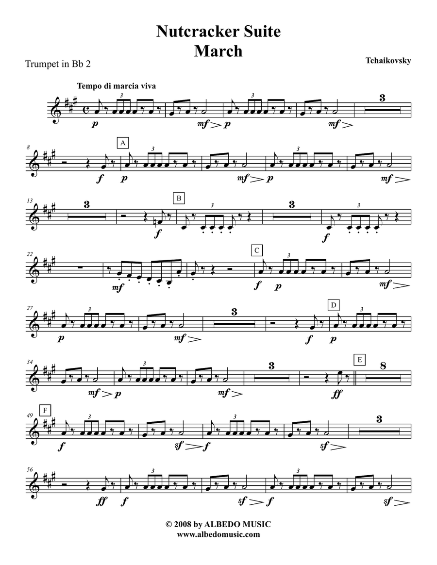 Tchaikovsky Nutcracker Suite - Trumpet in Bb 2 (Transposed Part), Op.71a B-Flat Trumpet scores gallery preview page 1