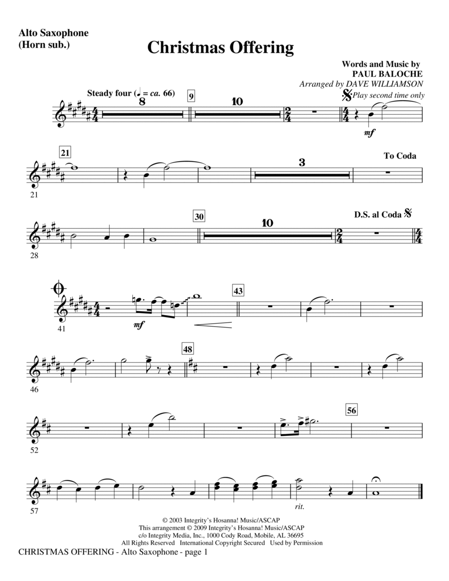 Christmas Offering - Alto Sax (Horn sub.) Choir scores gallery preview page 1