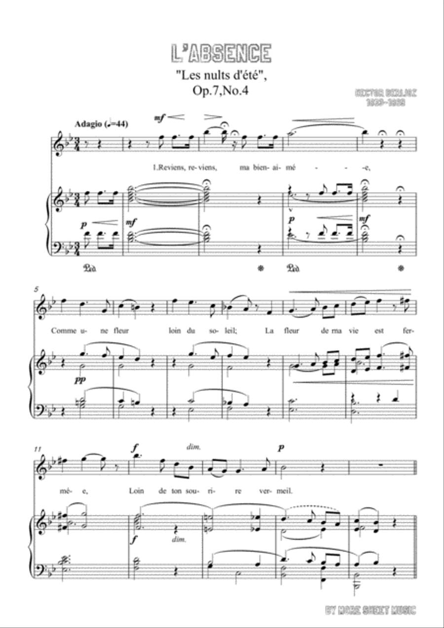 Berlioz-L'absence in B flat Major,for voice and piano Voice Solo scores gallery preview page 3