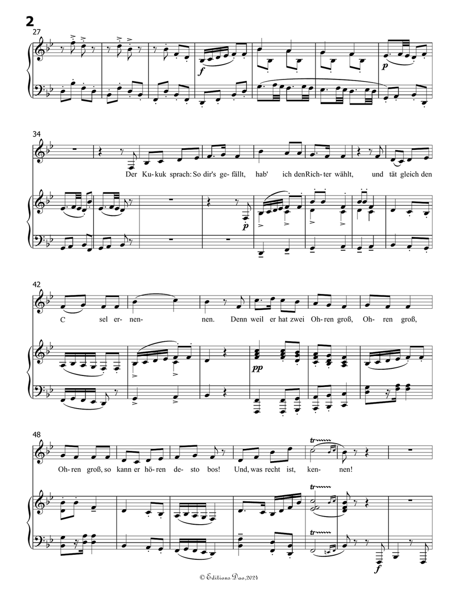 Lob des hohen Verstandes, by Mahler, in B flat Major Piano, Vocal scores gallery preview page 4