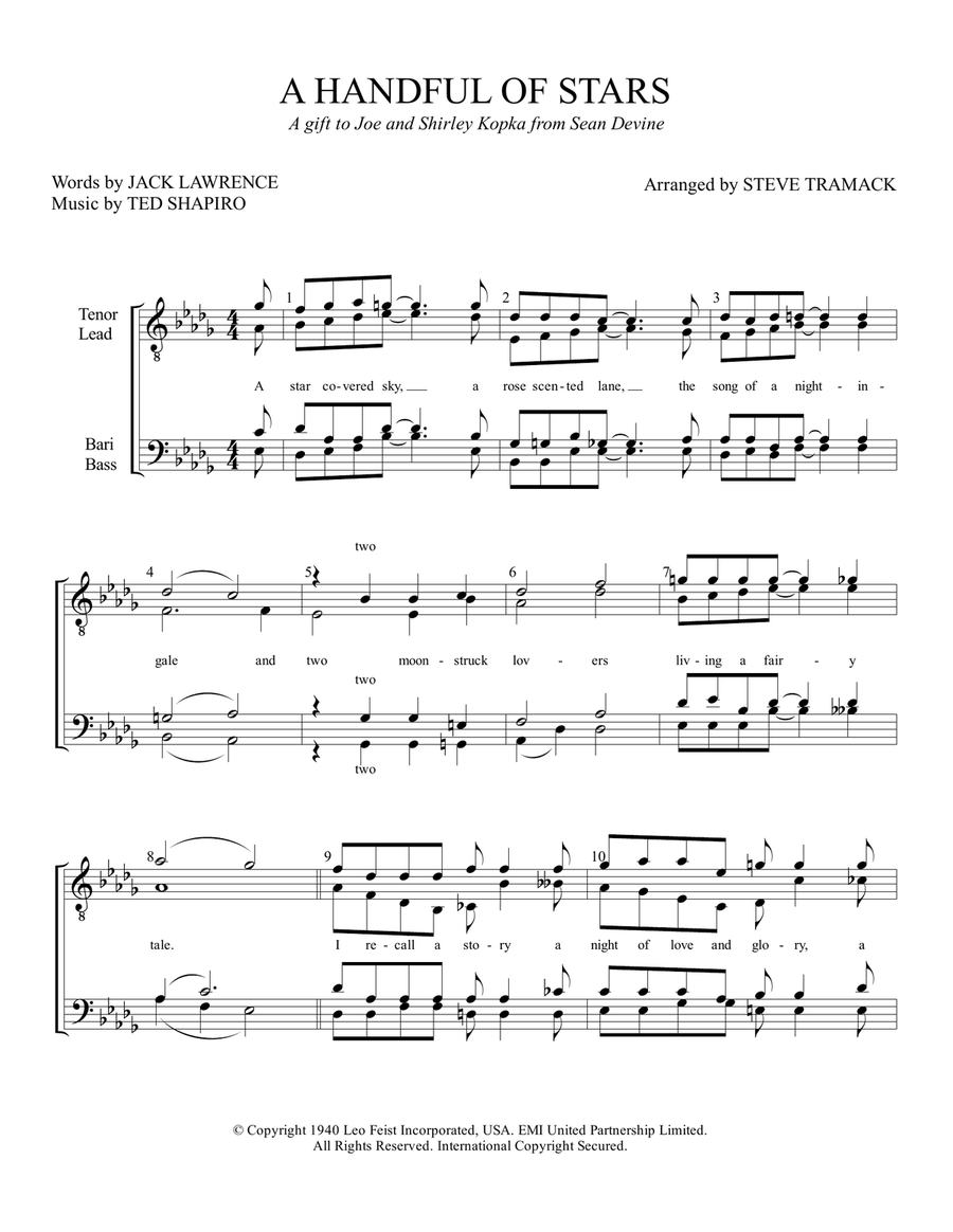 A Handful Of Stars by Jack Lawrence - TTBB - Digital Sheet Music