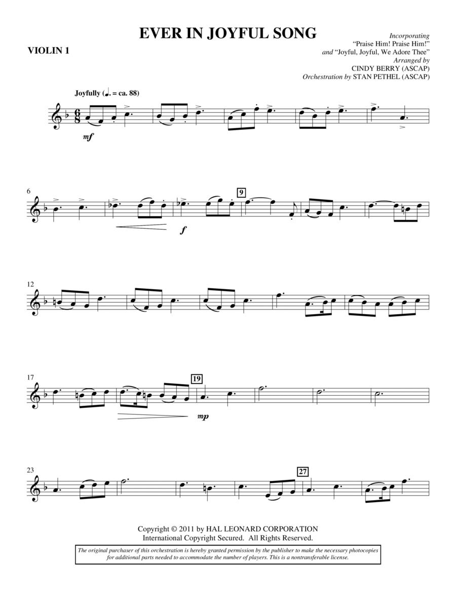 Ever In Joyful Song - Violin 1 Choir scores gallery preview page 1