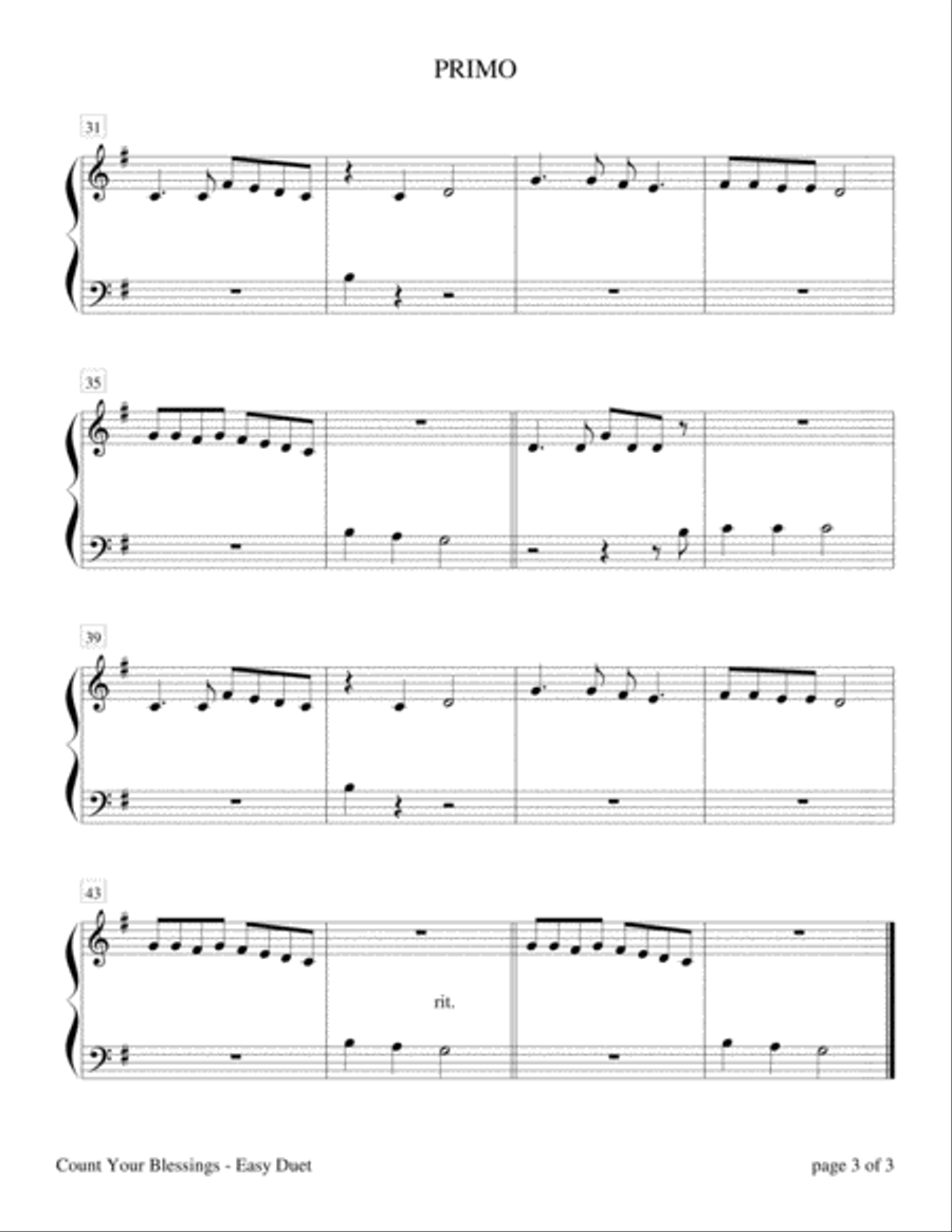 Count Your Blessings (Easy Piano Duet, 1 Piano, 4 Hands) Easy Piano scores gallery preview page 4
