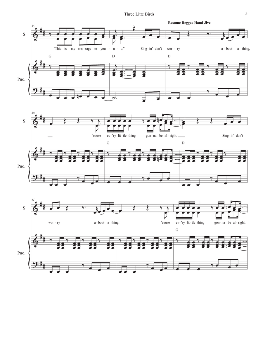 Three Little Birds Unison Choir scores gallery preview page 5