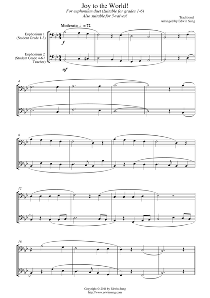 Joy to the World (for euphonium duet (bass clef, 3 or 4 valved), suitable for grades 1-6) image number null