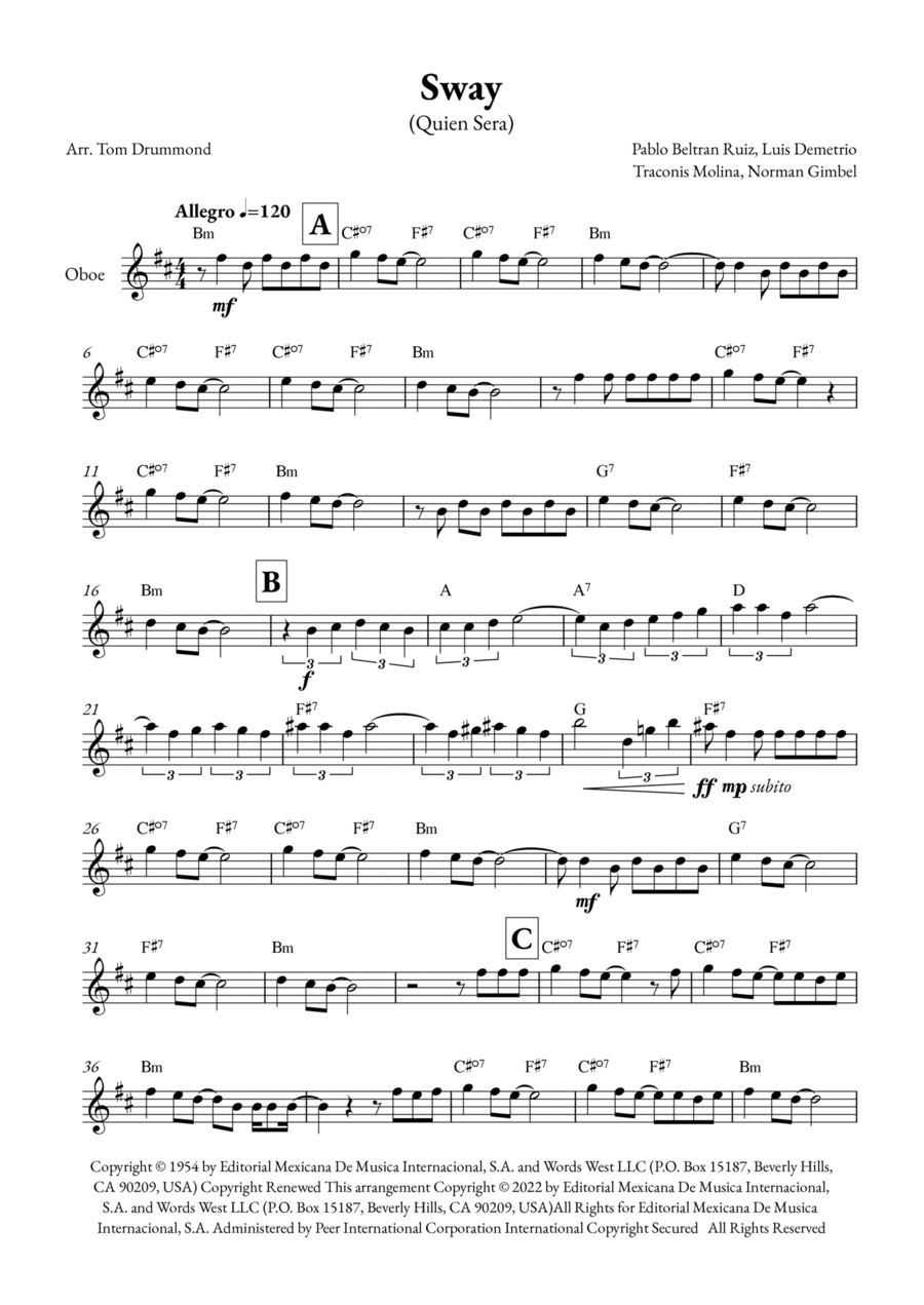 Sway (quien Sera) Oboe Solo scores gallery preview page 1
