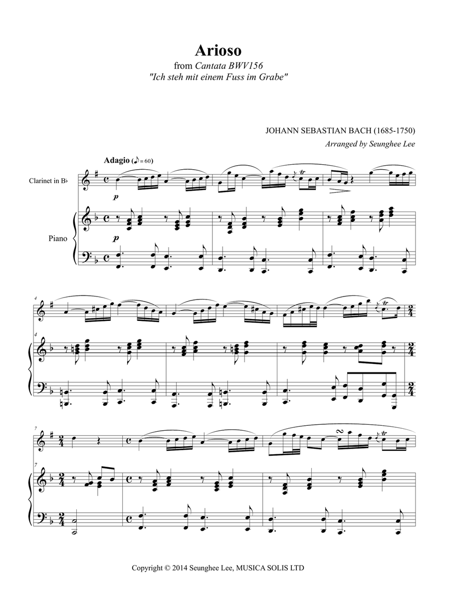 Bach: Arioso for Clarinet and Piano Bach: Arioso for Clarinet and Piano Clarinet Solo scores gallery preview page 1