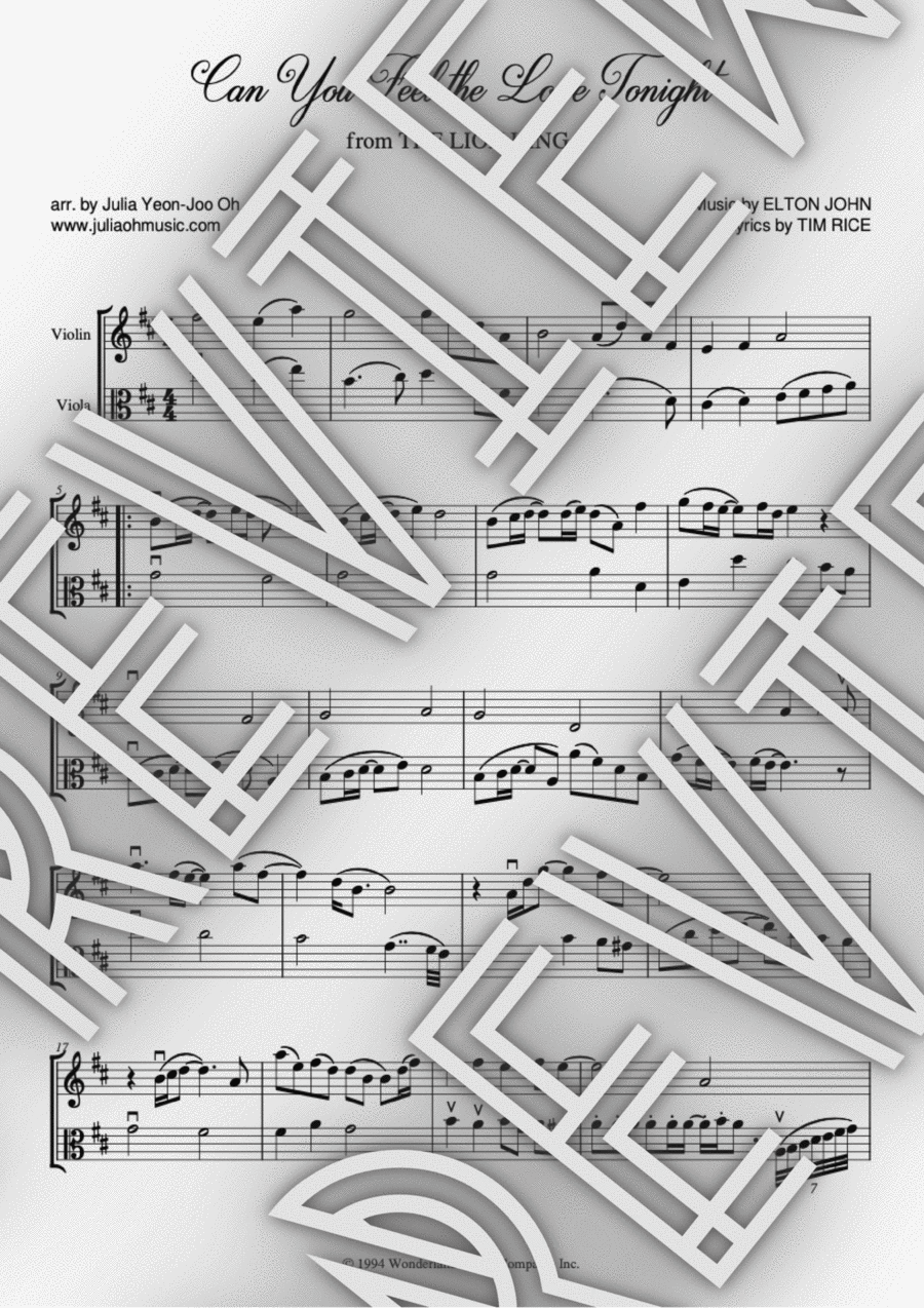 Can You Feel The Love Tonight String Duet scores gallery preview page 1