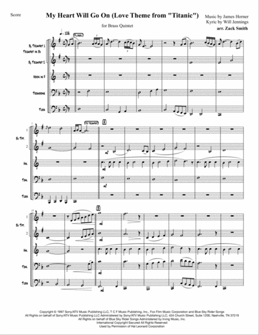 My Heart Will Go On (Love Theme from Titanic) Brass Ensemble scores gallery preview page 1