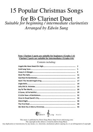 Book cover for 15 Popular Christmas Songs for Bb Clarinet Duet (Suitable for beginning / intermediate clarinetists)