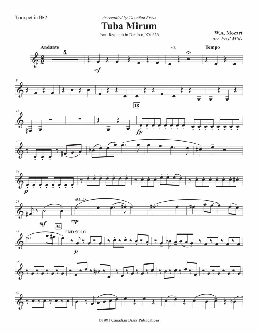 Tuba Mirum - Bb Trumpet 2 Brass Quintet scores gallery preview page 1