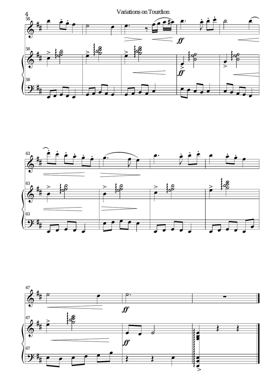 Variations on Tourdion (Quand je bois du vin clairet) for flute and harp Flute scores gallery preview page 4