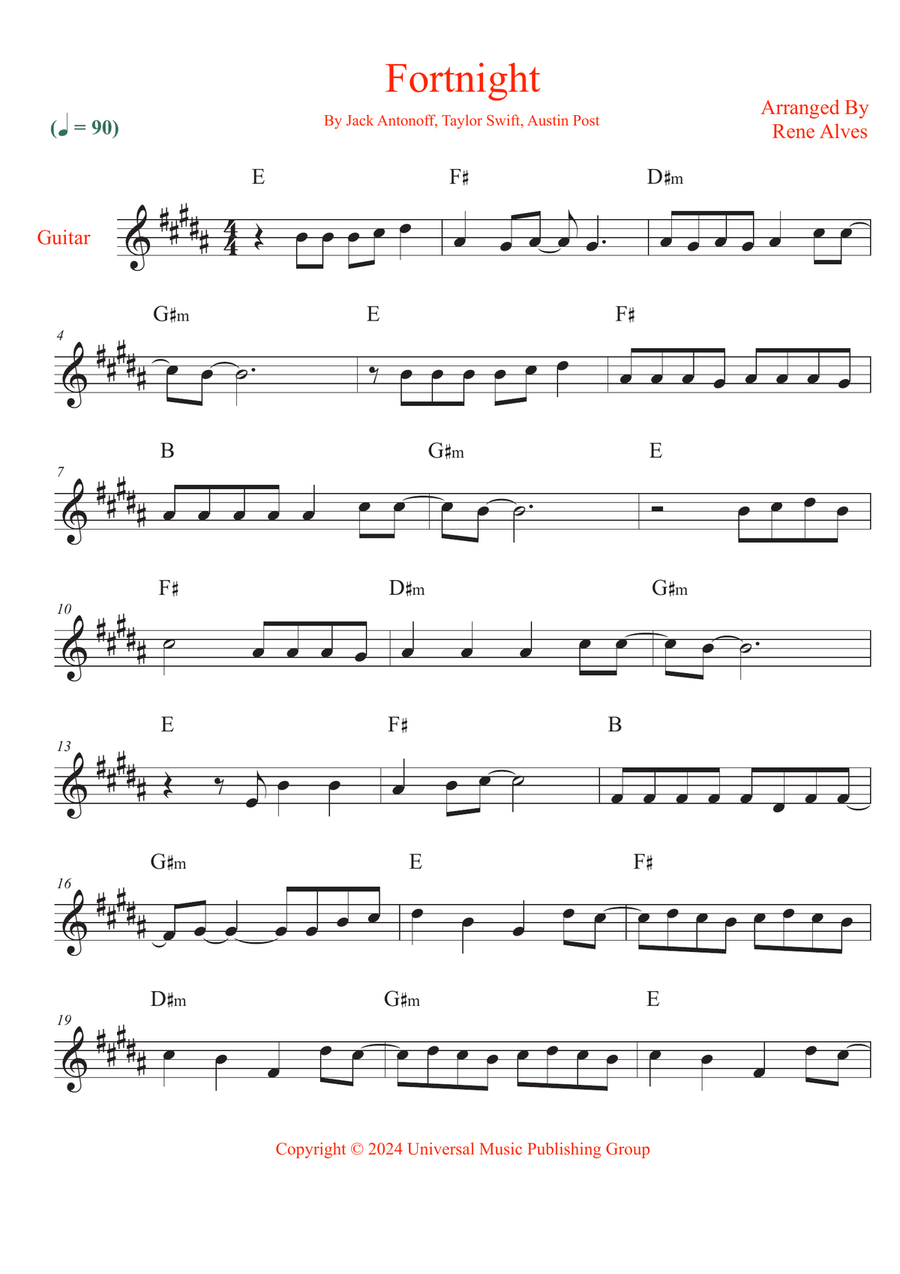Fortnight by Taylor Swift Acoustic Guitar - Digital Sheet Music