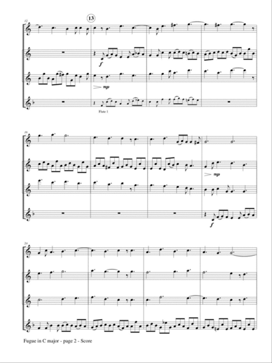 Fugue in C Major 'Jig Fugue' for Flute Quartet Flute Quartet scores gallery preview page 3