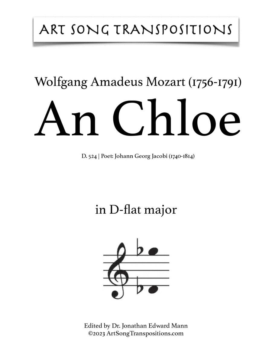 MOZART: An Chloe, K. 524 (transposed to D-flat major) Voice scores gallery preview page 1