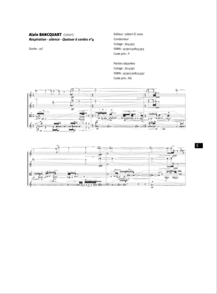 Respiration-silence - Quatuor a cordes No. 4 String Quartet scores gallery preview page 2