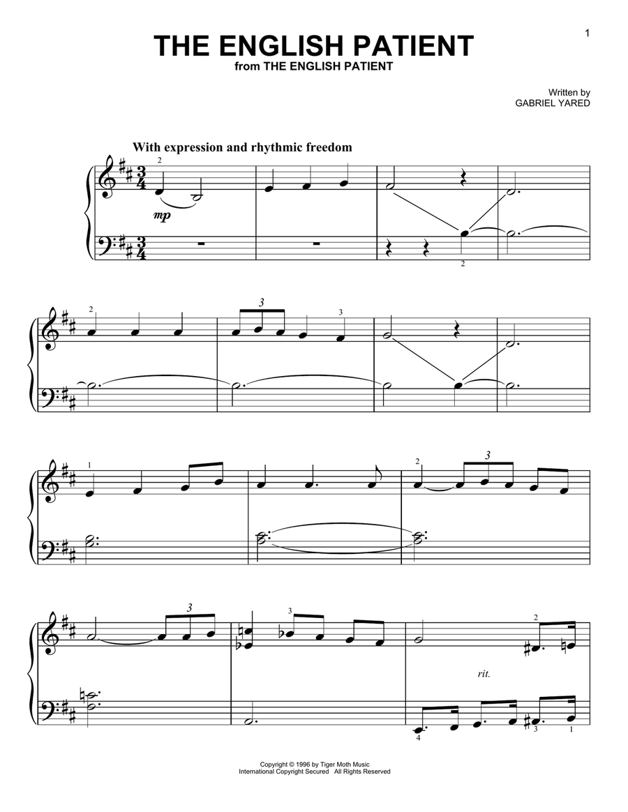 The English Patient Easy Piano scores gallery preview page 1