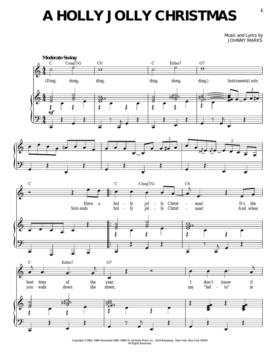 A Holly Jolly Christmas Piano, Vocal scores gallery preview page 1
