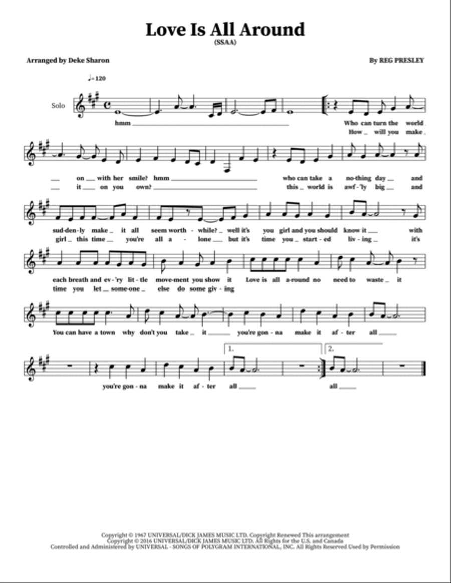 Love Is All Around 4-Part scores gallery preview page 5