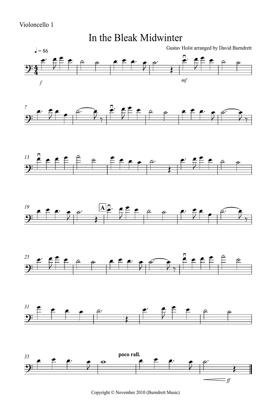 In the Bleak Midwinter for Cello Quartet Cello Solo scores gallery preview page 3