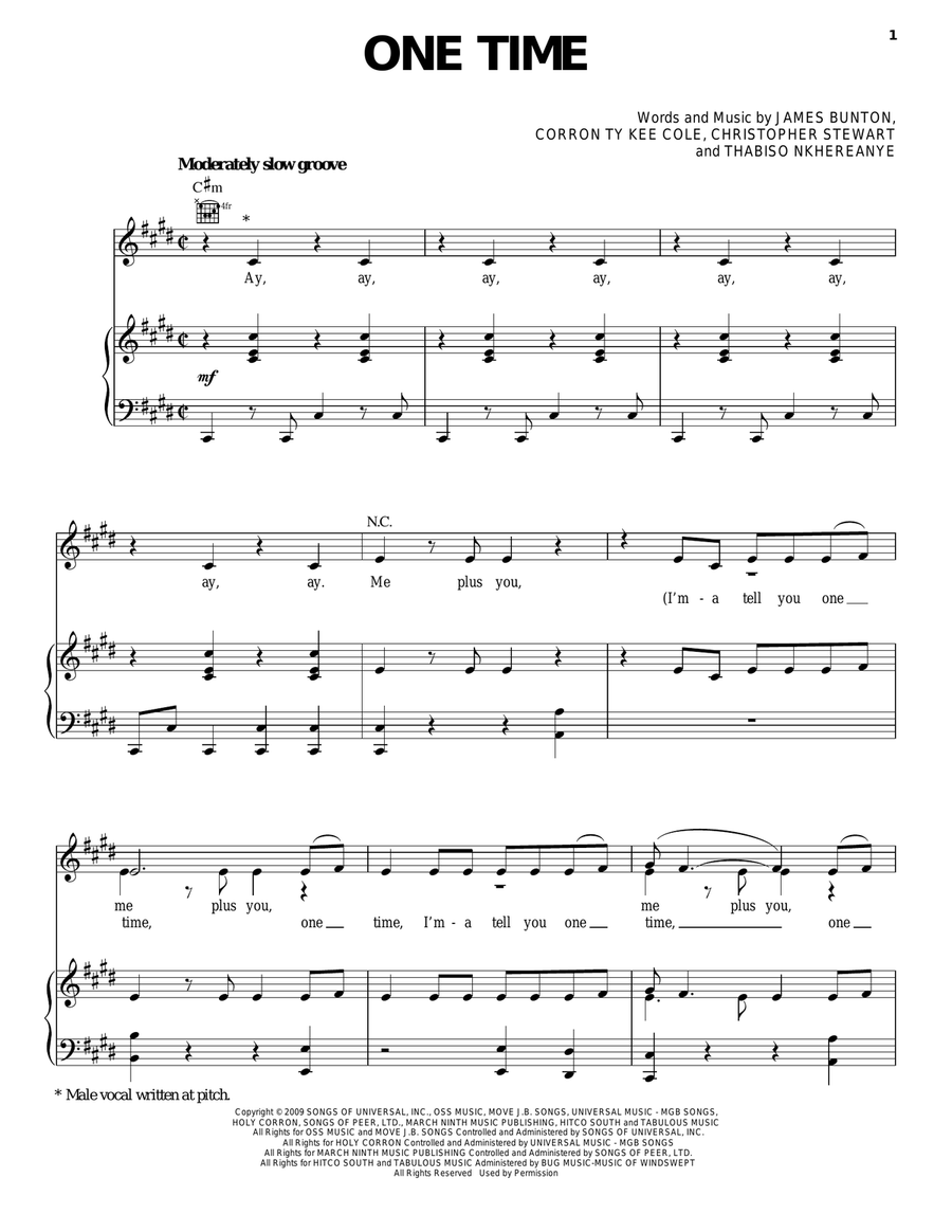 One Time One Time Piano, Vocal, Guitar scores gallery preview page 1