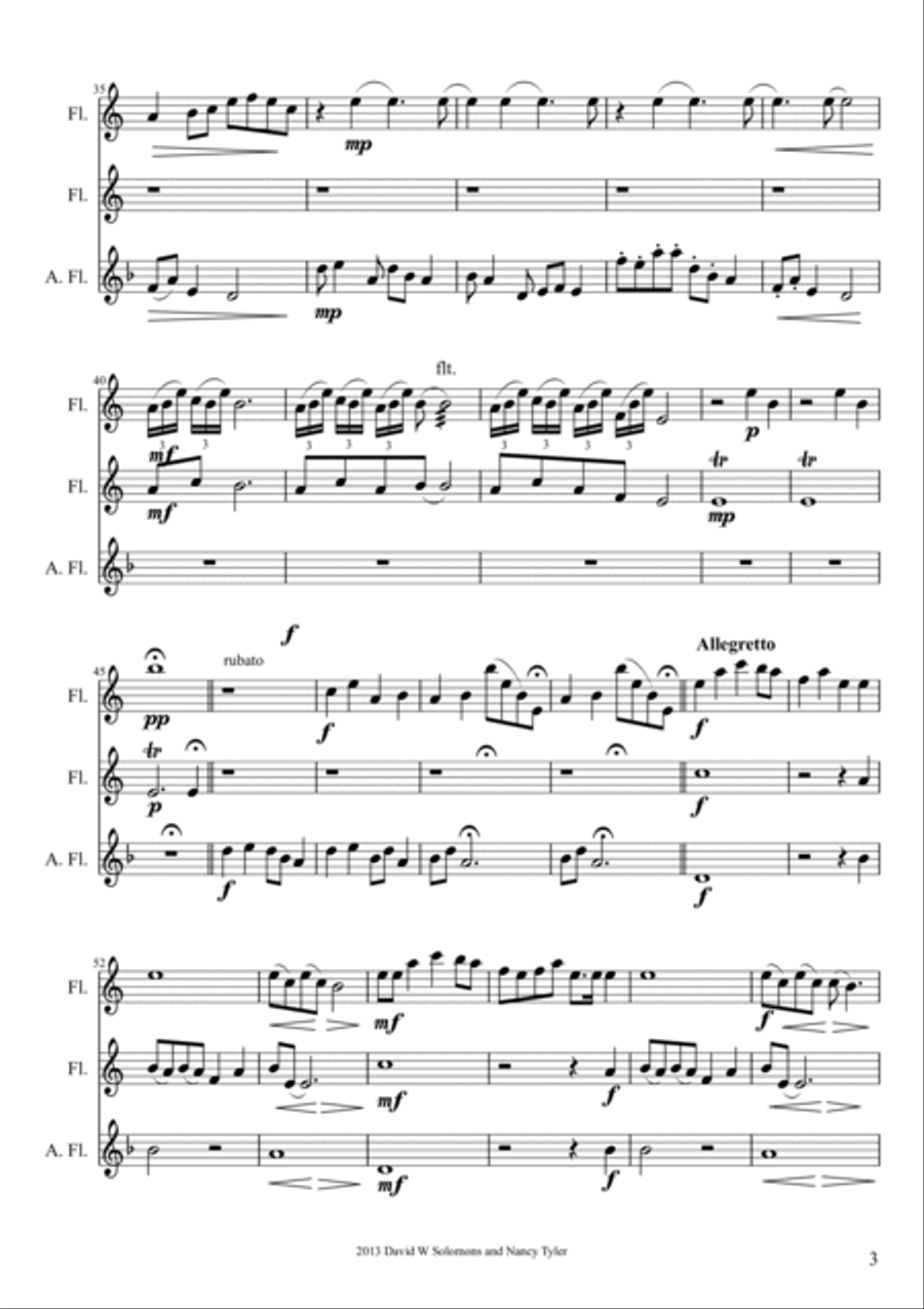 Japanese Song for flute trio (2 standard flutes and 1 alto flute) Flute Trio scores gallery preview page 3