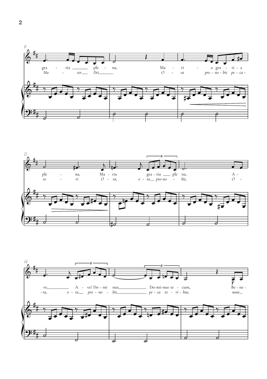 Schubert Ave Maria in D Major [ D ] • alto voice sheet music with easy piano accompaniment Piano, Vocal scores gallery preview page 2