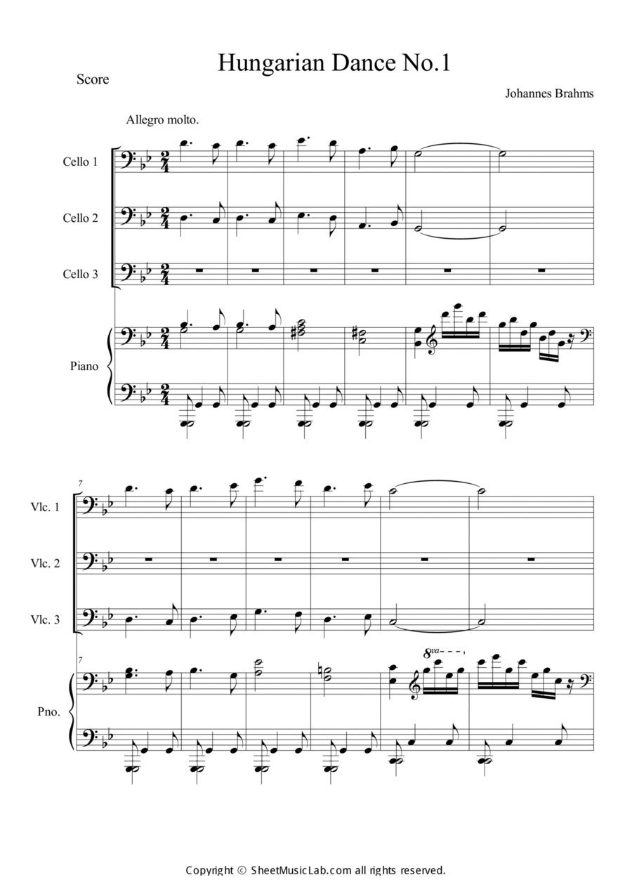 Hungarian Dances No.1 in G minor, Allegro molto Piano Quartet scores gallery preview page 1